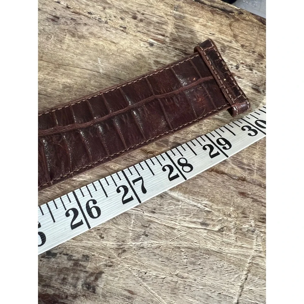 Brighton Vintage Brown Croc Embossed Leather Belt Ornate Gold Buckle 45707 S